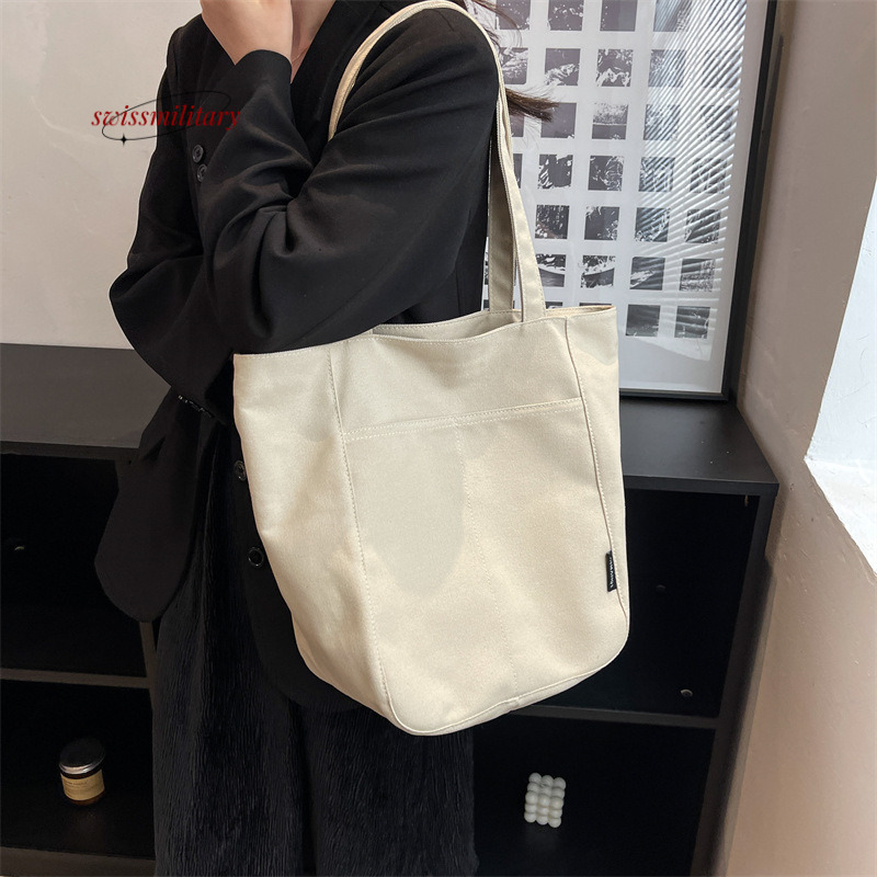 Swissmilitary Canvas Women 2024 New Summer Large Capacity Fashion Simple One Shoulder for College Students Commuting Tote Bag #25