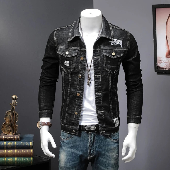 Mens denim jacket highquality for students solid fashion autumn and spring arrivals embroidered mens clothing 240824
