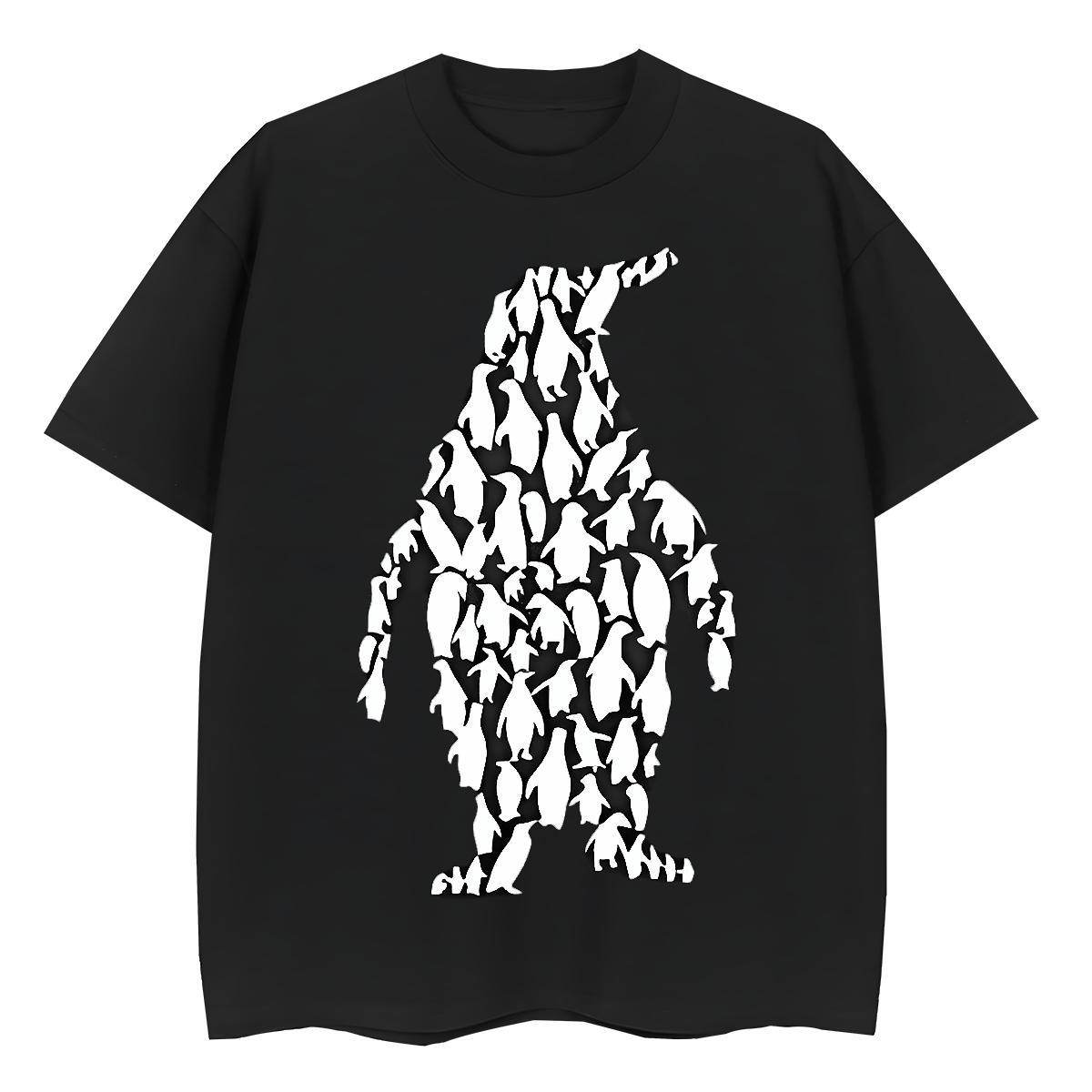 Stylist Men Tshirts penguin Home Outdoor 230g Cotton Tops Tees Crew Neck Loose Fit T Shirt For Man Asian Size