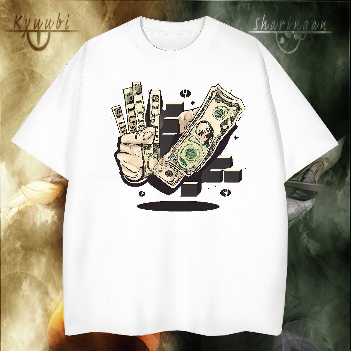 Soft Men T Shirts 230g Cotton money Street DIY Printed Breathable Crew Neck Tshirts DIY Customized Tops