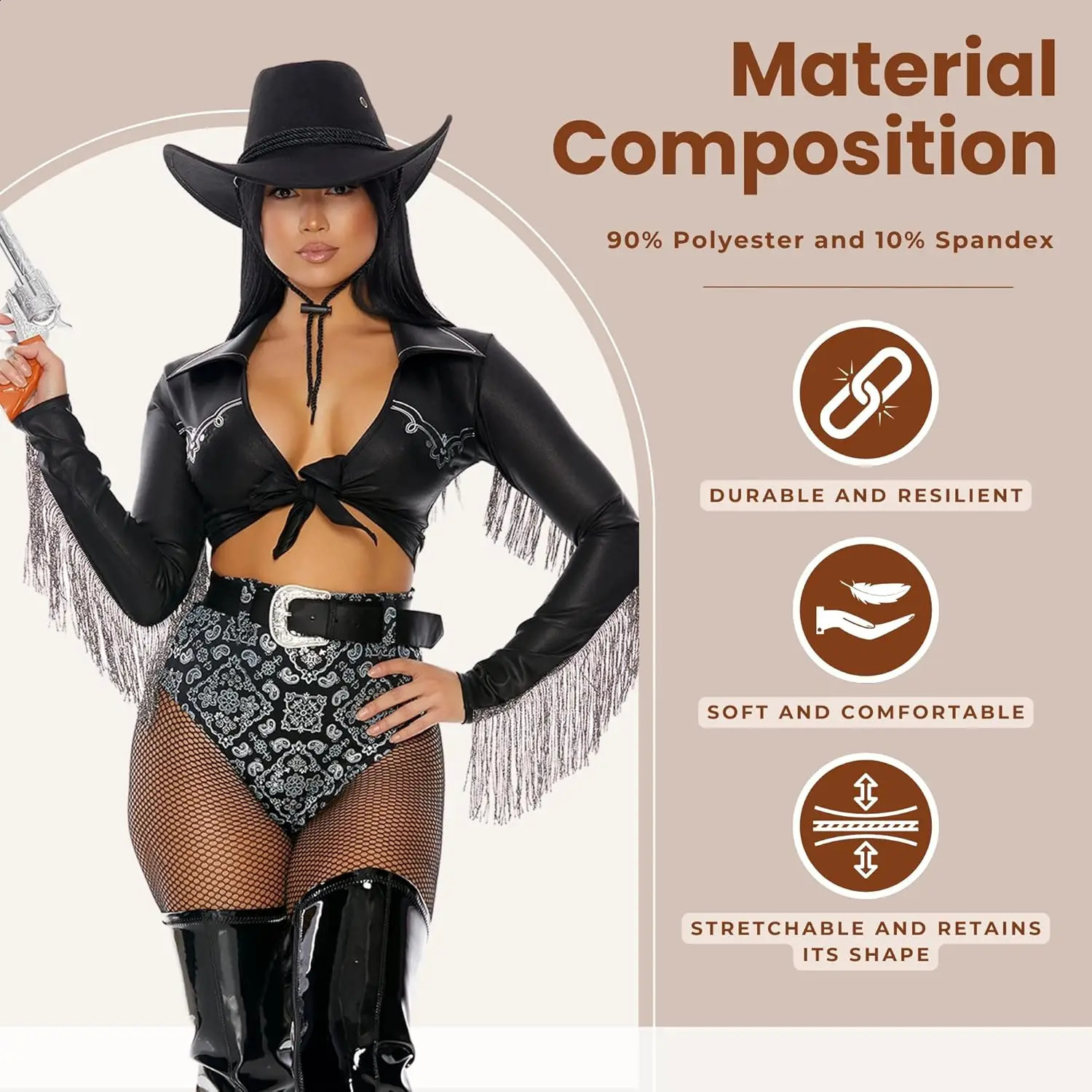 Halloween Western Cowboy Black Patent Leather Sexy Split DJ Female Singer Set Bar Performance Stage Costume 240823