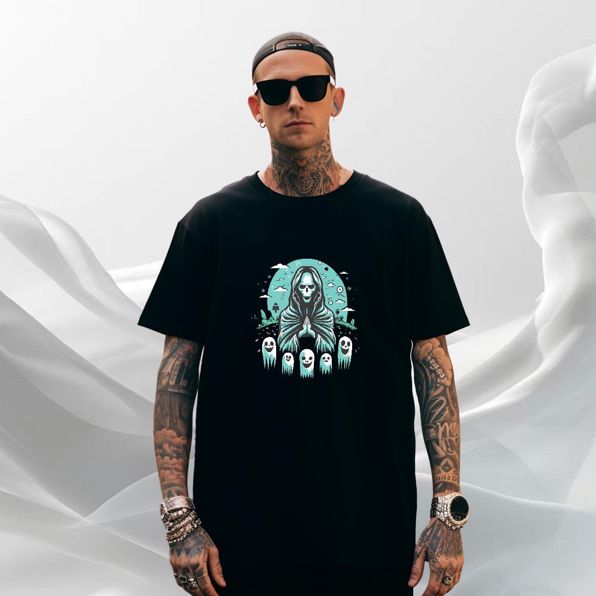 Free Shipping T Shirts Men 230g Pure Cotton skull High Street Hip Hop Custom Printing Breathable Short Sleeve Tshirts Fashion Designer Tees Shirts