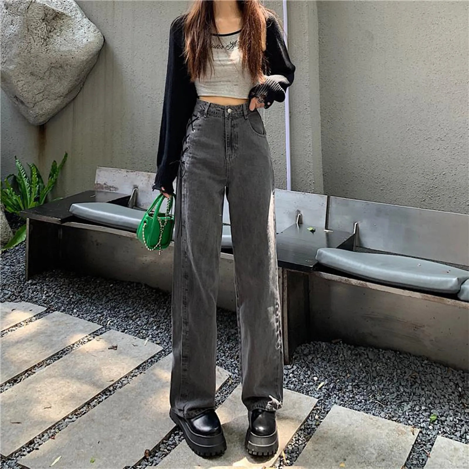 High Street Hip hop handsome retro cashew patch loose casual late wash denim pants womens trend 240823