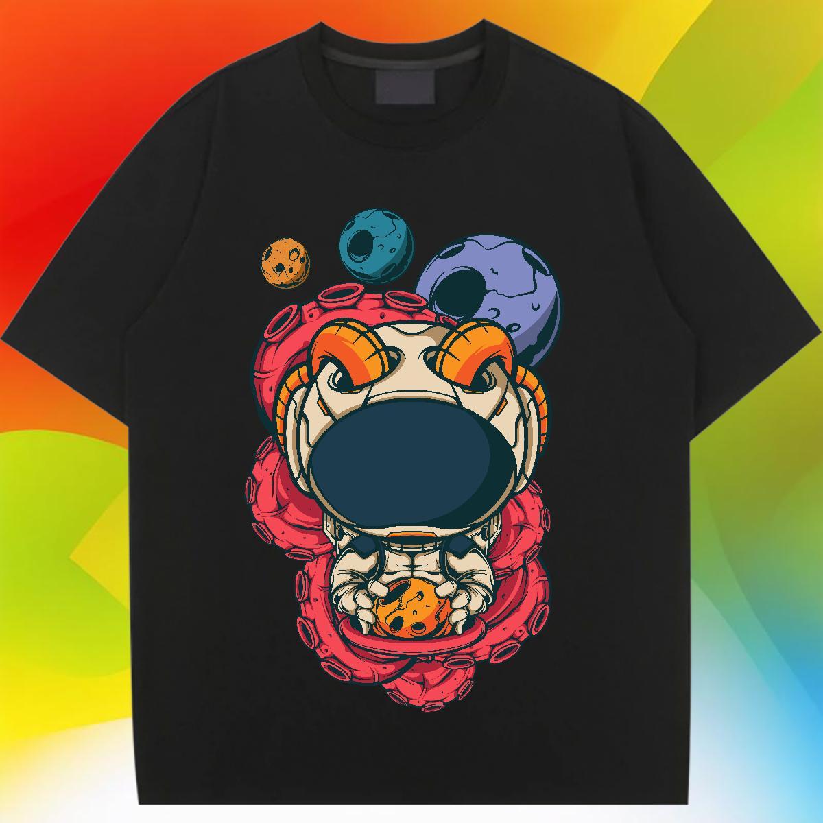 Lady Couples T Shirts 230g Cotton cosmonaut Daily Wear Women T Shirts Breathable Short Sleeve Black Oversized Tee Shirt