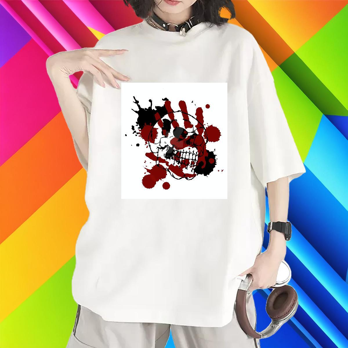 High quality Unisex Tshirts 230g Cotton skull Street Woman T Shirts O-Neck Short Sleeve Custom Cartoon Top Shirts