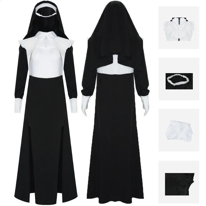 Nun Cosplay costume womens fancy dress set Halloween party roleplaying adult Dress black Christmas 240823
