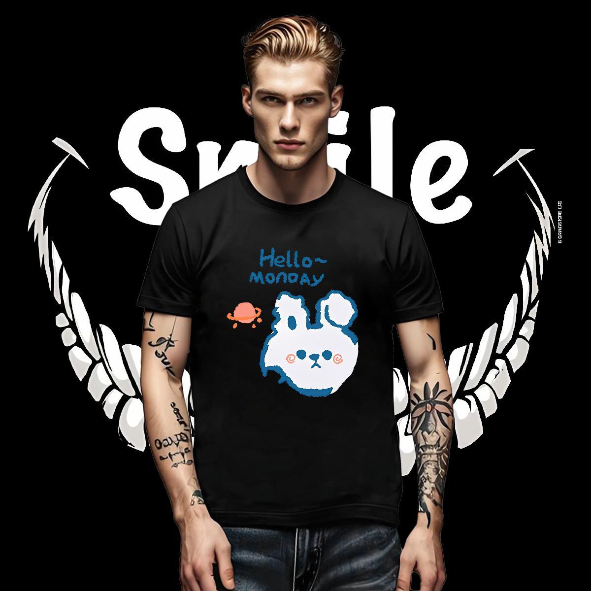 Free Shipping Men Tshirts rabbit Casual Daily Wear 230g Pure Cotton Clothings Crew Neck Wholesale Mens T Shirts Custom Print Plus Size