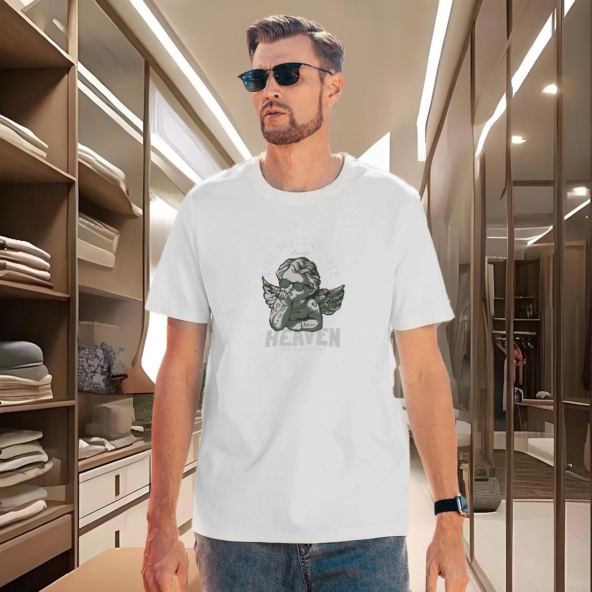 Cool Men T Shirts 230g Cotton angel Outdoor Cartoon Print Short Sleeve Soft Men Tops Tees DIY Polos