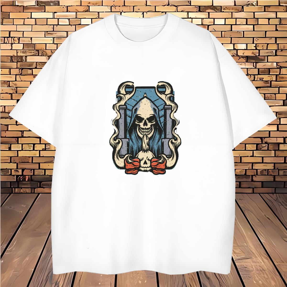 Comfortable T shirt 230g 100% Cotton skull Casual Beach DIY Anime Breathable Short Sleeve Men Tshirts New Tees Shirts