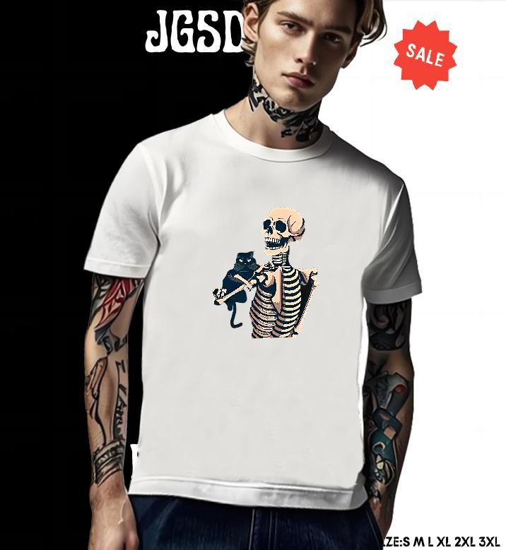 Soft Mens T Shirts 230g 100% Cotton skull Home Outdoor Customized Print Breathable Soft Men Tops Tees 2024 DIY Top Tees