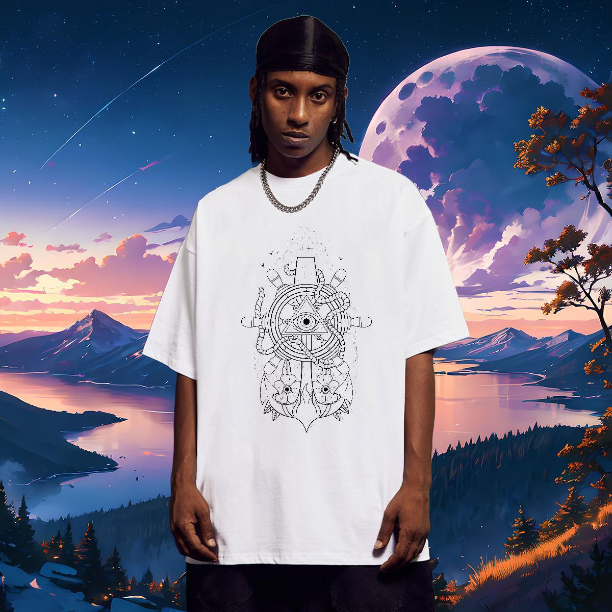 Cool T-Shirts 230g 100% Cotton eye of the devil Casual Oversized 3XL 4XL Breathable Crew Neck Men Tshirts New Arrival Tops