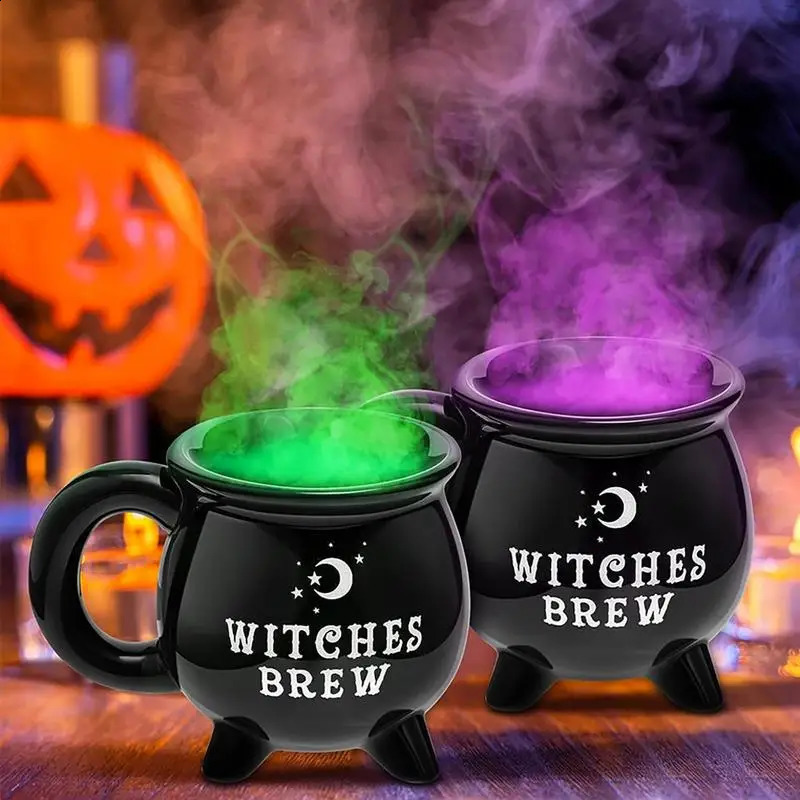 Creative Witches Brew Witch Cauldron Coffee Mug Black Ceramic Coffee Cups Halloween Tabletop Decoration for Halloween 240823