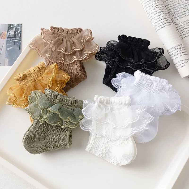 6 Pairs/lot Infant Baby Girl Knee Socks Newborn Baby Girls Socks With Lace Toddler Kids Girls Ruffle Socks Childrens Socks Kit CL240824