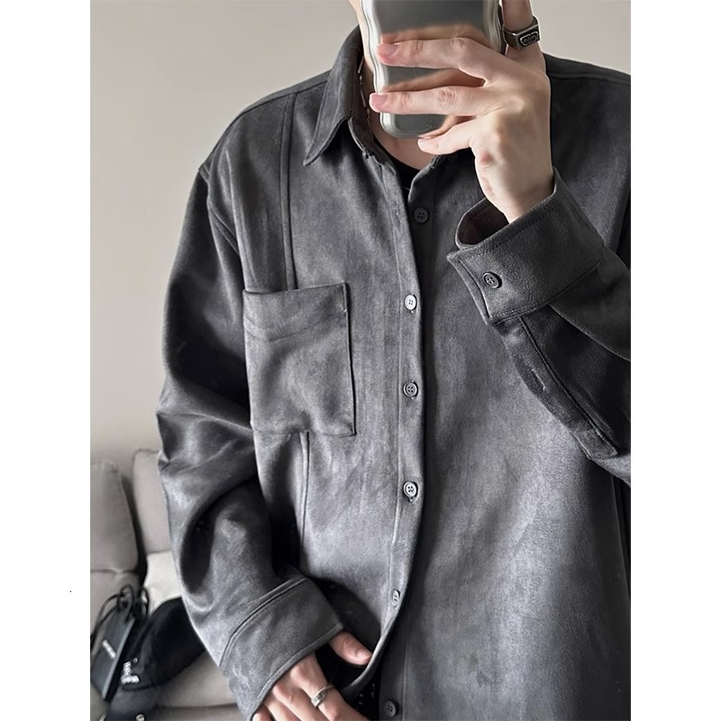 Suede Suede Long Sleeved Shirt for Men Korean Style Trendy and Cool Outfit Spring and Autumn New Loose Jacket Top