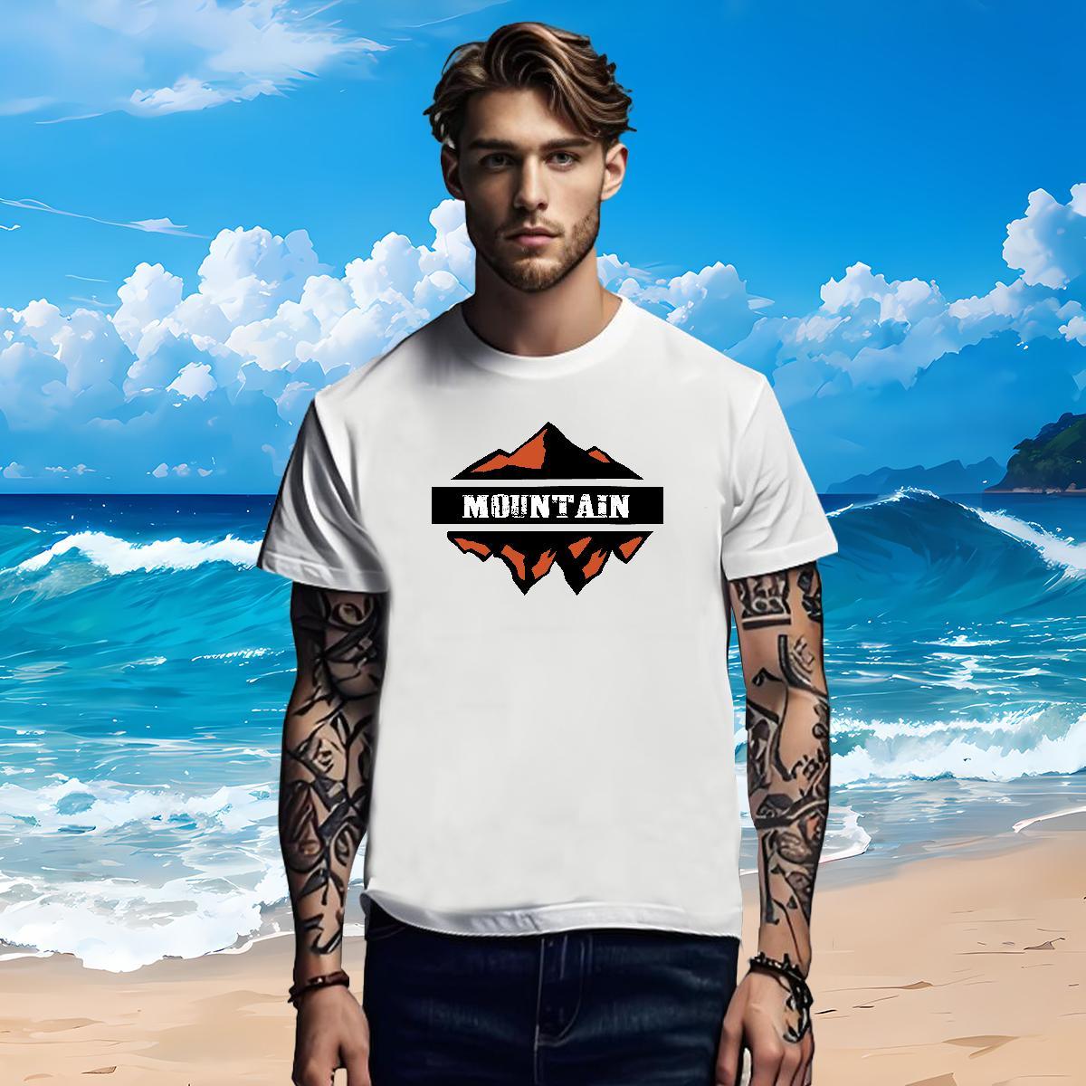 Brand Men T Shirts 230g Pure Cotton mountains Street White Plus Size Short Sleeve Soft Men Tops Tees Casual New Tees Shirts