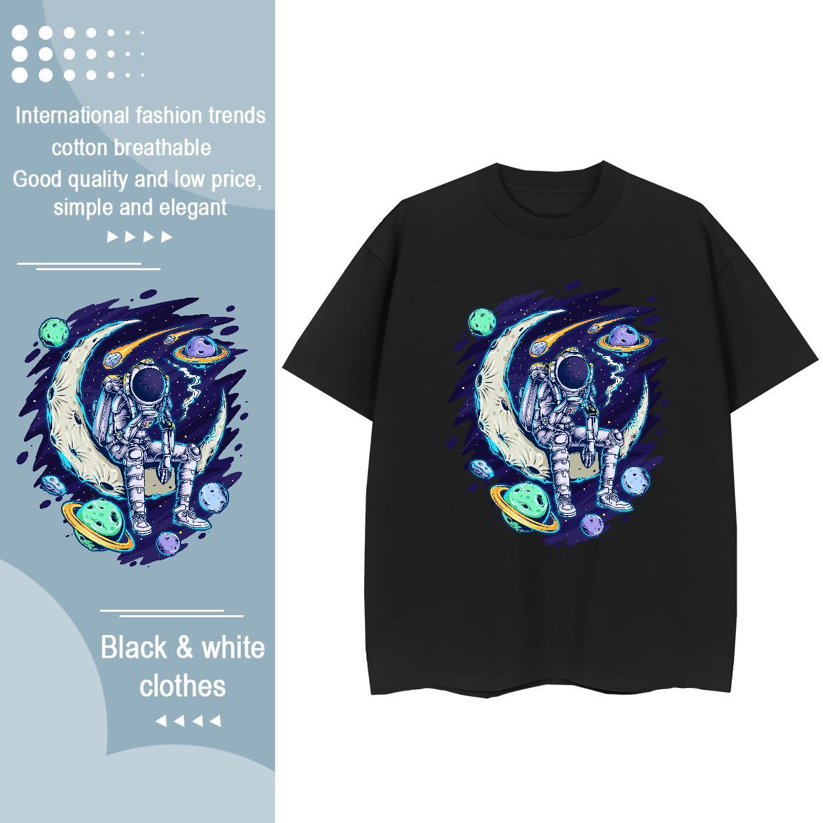 Loose Couples T Shirts 100% Cotton 230g spaceman Casual Sport T Shirts Women O Neck Short Sleeves DIY Logo Clothes