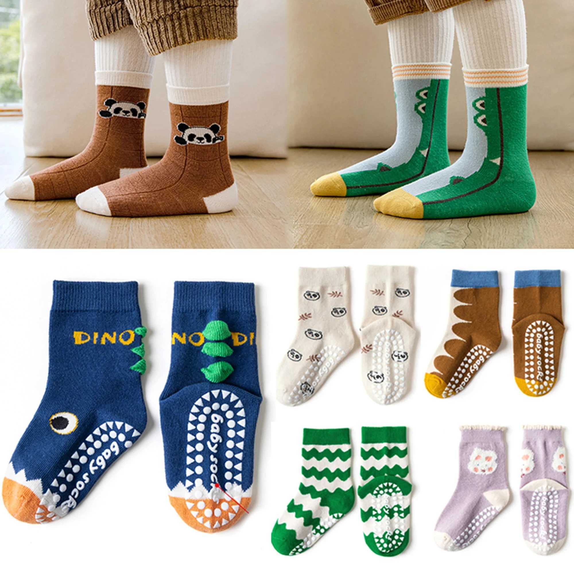 5 pairs of childrens mid tube socks spring and autumn adhesive point floor socks playground anti slip socks trampoline socks CL240824