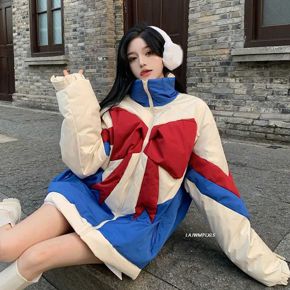 Women's Down Parkas Cotton Korean Kawaii Down jacket womens 2023 Winter New Sesign Temperament Bow Loose Thick warm parkas Y240824VXTR
