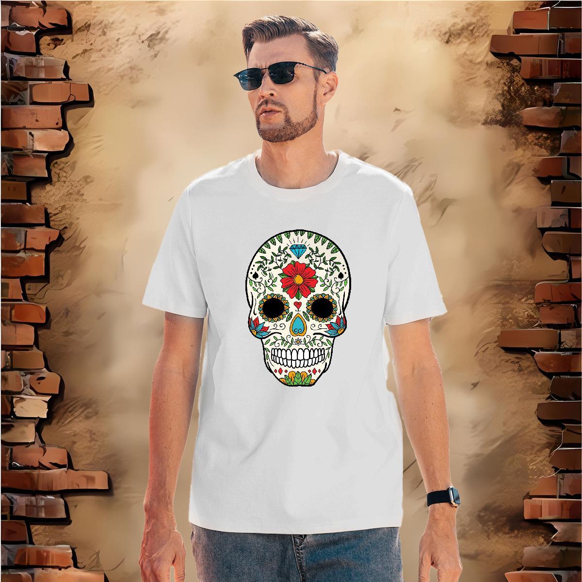 Soft T shirt 230g Cotton skull Casual Daily Wear Anime Print Round Neck Short Sleeve Men Clothes T-Shirt DIY Customized Tees
