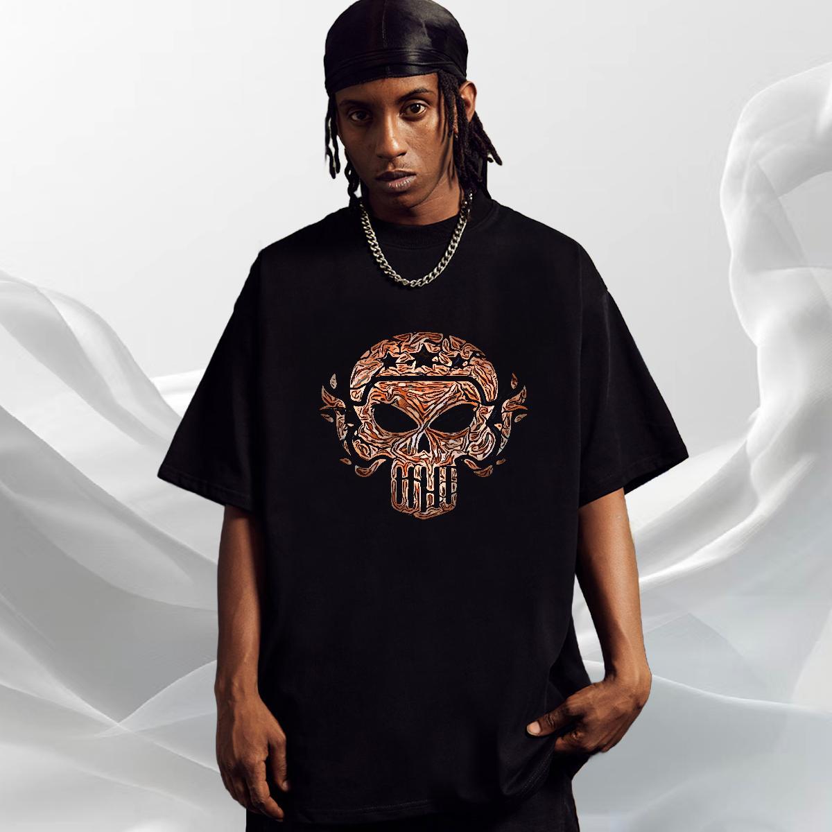 Classic T-Shirts 100% Cotton 230g skull Spring Summer Floral Print O-Neck Short Sleeve Men Tops Tees Fashion Tops Shirt