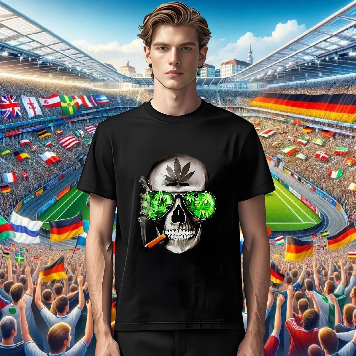 Brand T Shirts Men 100% Cotton 230g skull High Street Hip Hop Floral Print Breathable Short Sleeve Couples T Shirts Classic Tops