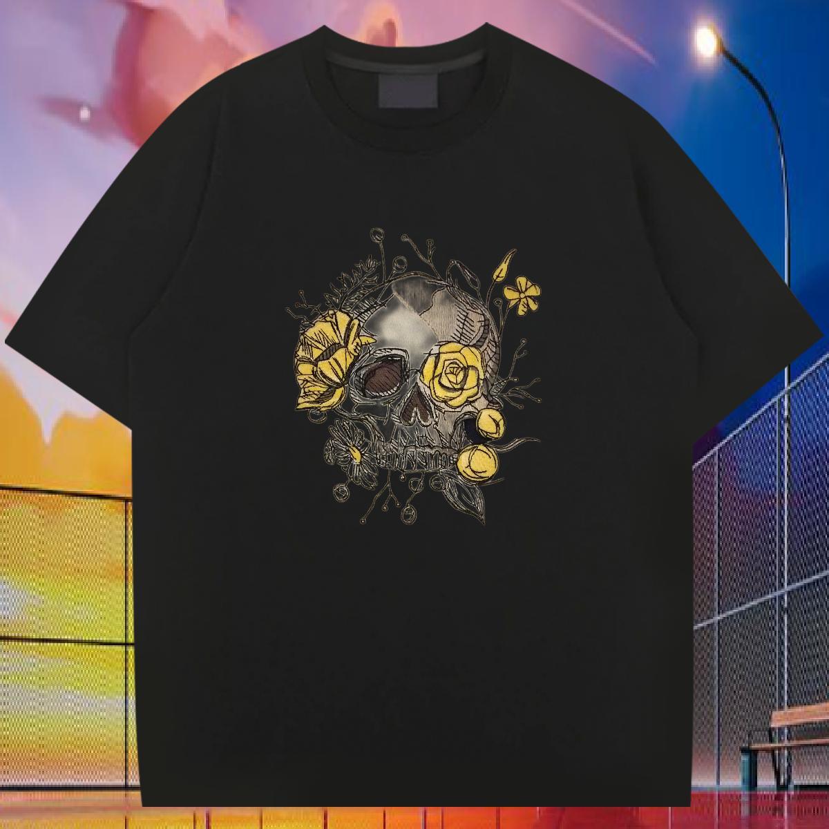 TOP Quality T shirt 230g Cotton skull Street Casual Black Oversized Pure Cotton Men Tops Tees Designer Tops Shirt