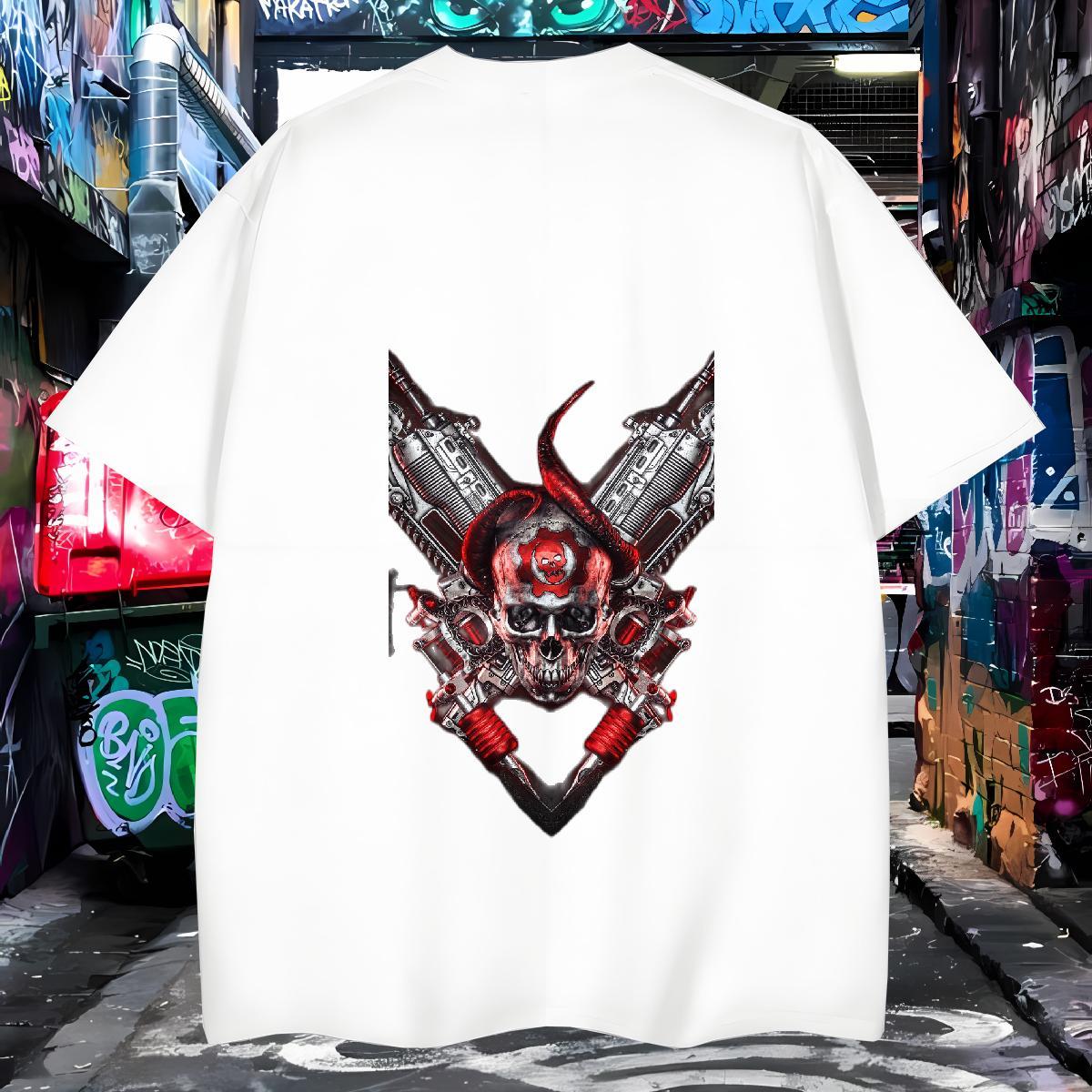 Wholesale Men T Shirts 100% Cotton 230g skull Daily Outfit Cartoon Print Pure Cotton Men Clothes T-Shirt DIY Customized Top Tees