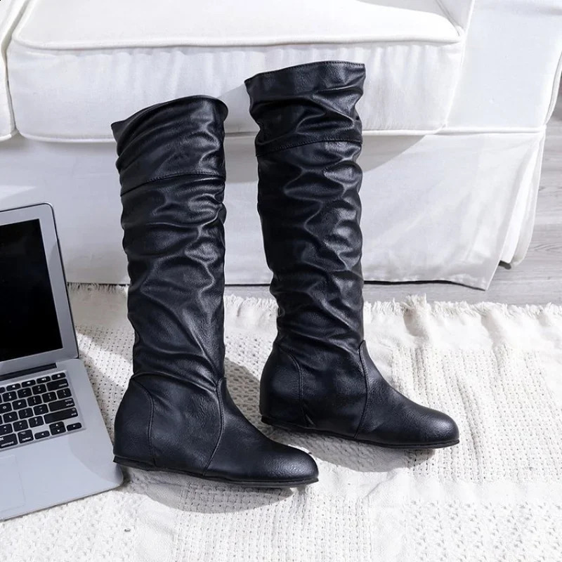 Womens High Heels Winter Knight Boots Fashion Retro Buckle Knee High Boots Womens Long Boots Botas De Mujer PU 240823