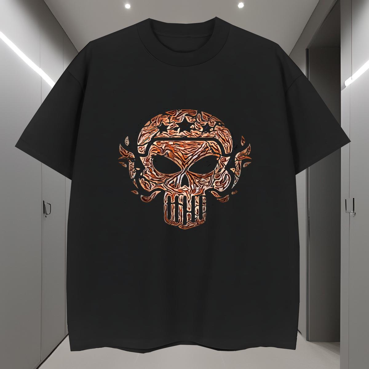 Free Shipping T-Shirts for Men 230g 100% Cotton skull Daily Wear Custom Printing Round Neck Short Sleeve Men Clothes T-Shirt DIY Customized Tops Shirt