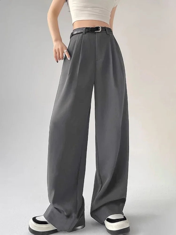 Womens Pants Casual Temperament High Waist Loose Straight Trousers Gift Belt Fashion Versatile Wide Leg Women 240824