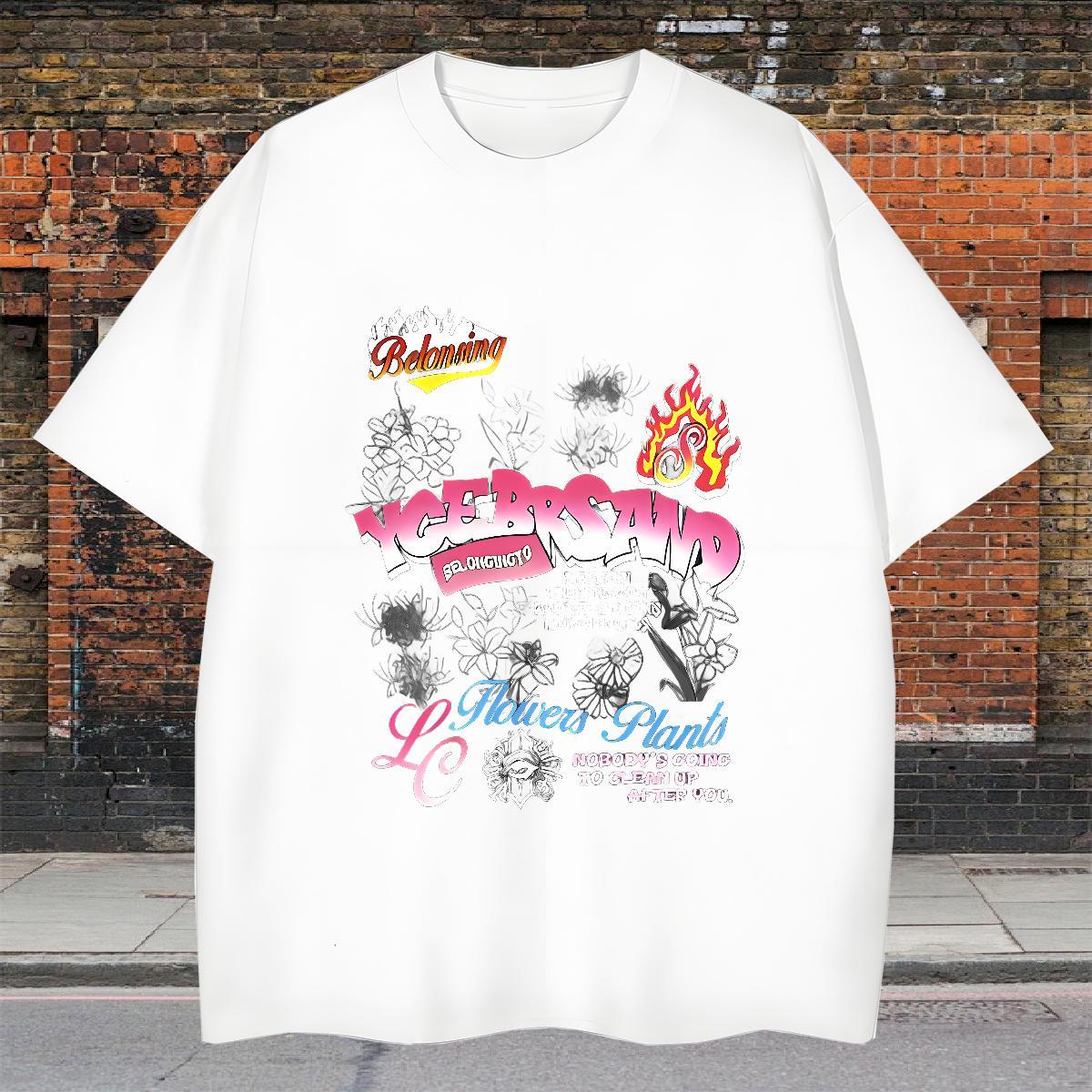 Loose Fit T-Shirts 100% Cotton 230g letter Outdoor Custom Cartoon O-Neck Short Sleeve Tshirt for Man Woman Wholesale Tees Shirts