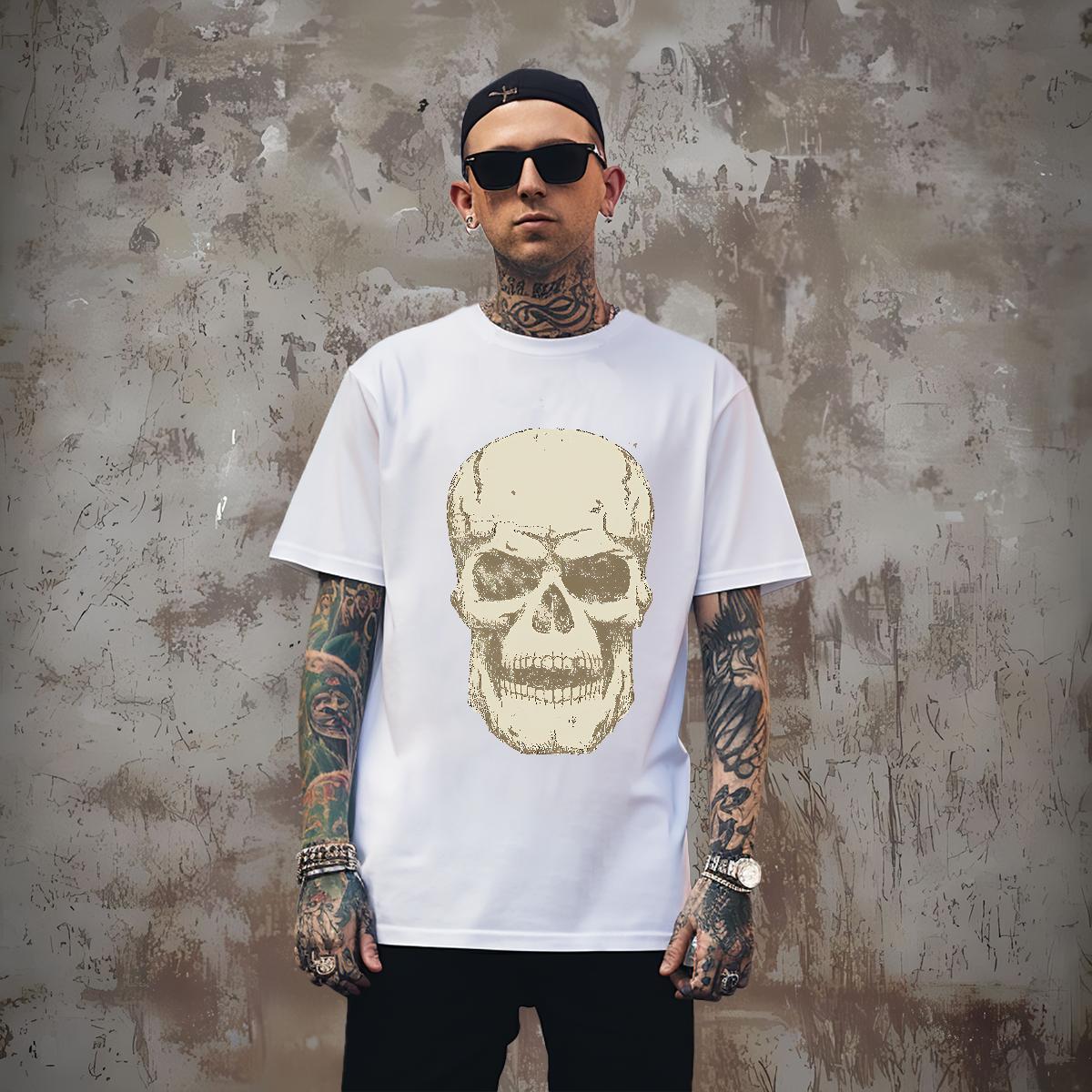 Loose T Shirt For Man 230g Cotton skull Summer Casual Custom Anime Short Sleeve O-Neck Men Clothes T-Shirt 2024 DIY Polos