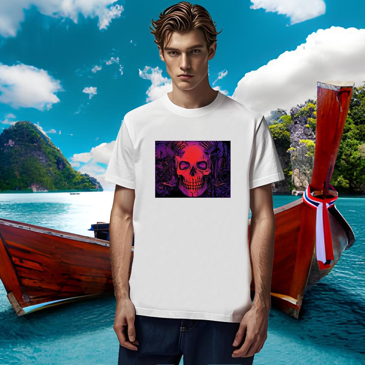 Comfortable T Shirt For Man 100% Cotton 230g skull Home Outdoor Custom Anime Breathable Crew Neck Men Tshirts Wholesale Top Tees