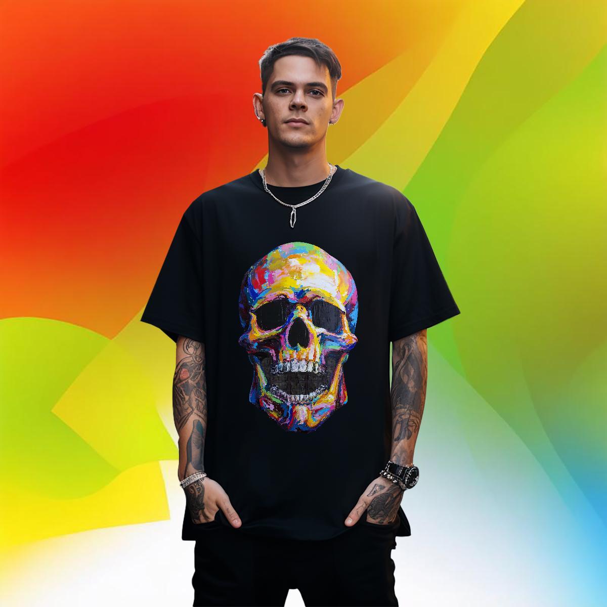 Wholesale T-Shirts for Men 230g 100% Cotton skull Casual Beach Custom Cartoon Breathable Crew Neck Mens Tshirts 2024 DIY Tops