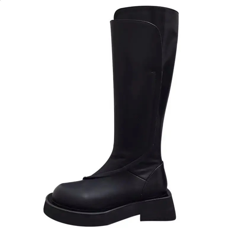 Womens Boots Over Knee Zipper Shoes Clogs Platform Boots Womens Flat Shoes Over Knee Rubber Lolita Low Womens Square Toes S 240823