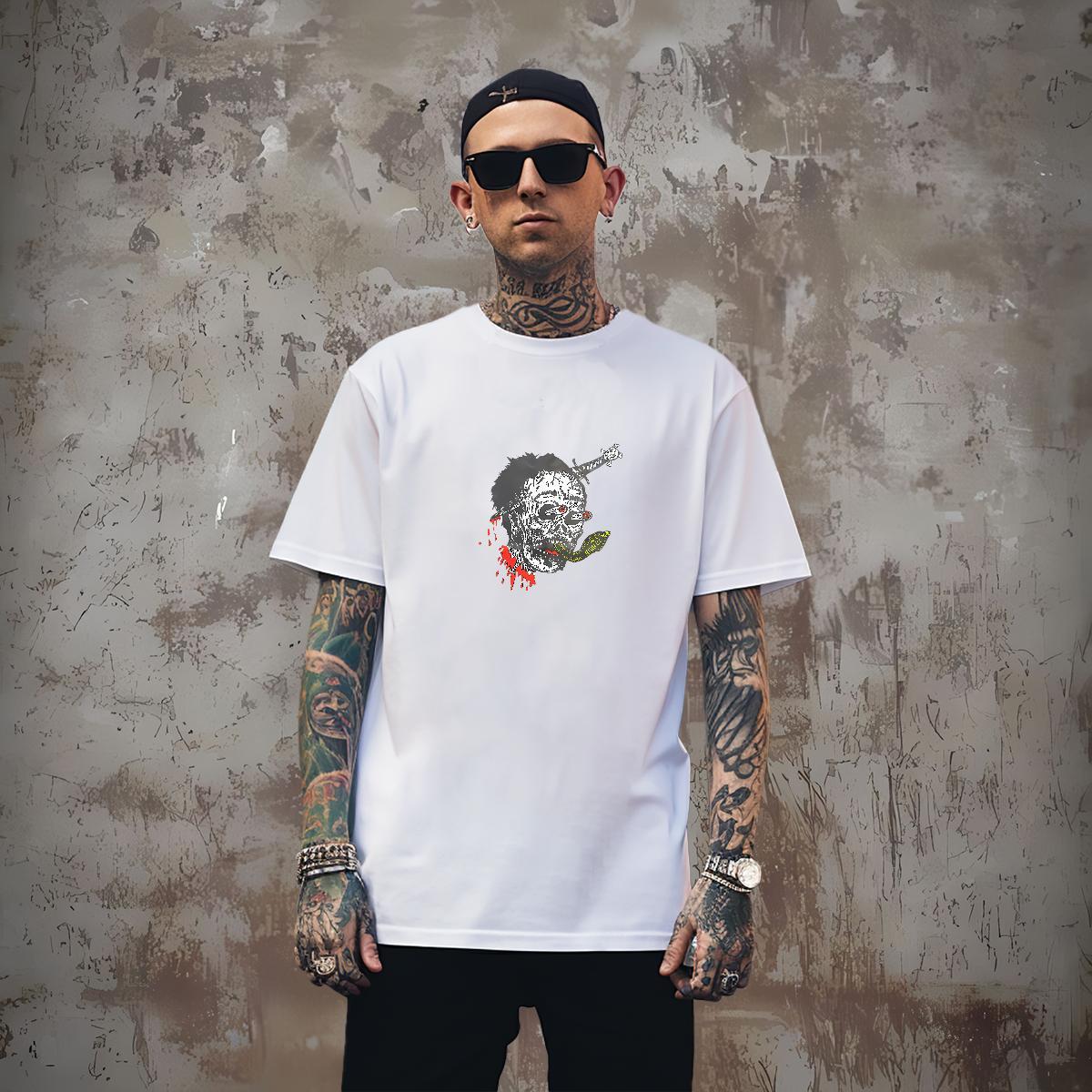 Soft Men T Shirts 100% Cotton 230g skull Street wear Hip Hop Custom Print Oversized Breathable Short Sleeve Men Tops Tees Fashion Designer Clothings