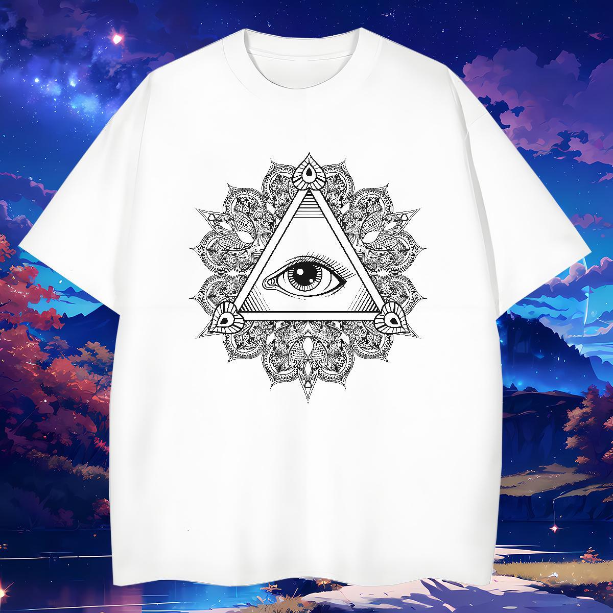 Loose T Shirts Men 100% Cotton 230g eye of the devil Street wear Hip Hop Black White Pure Cotton Couples T Shirts 2024 Clothings