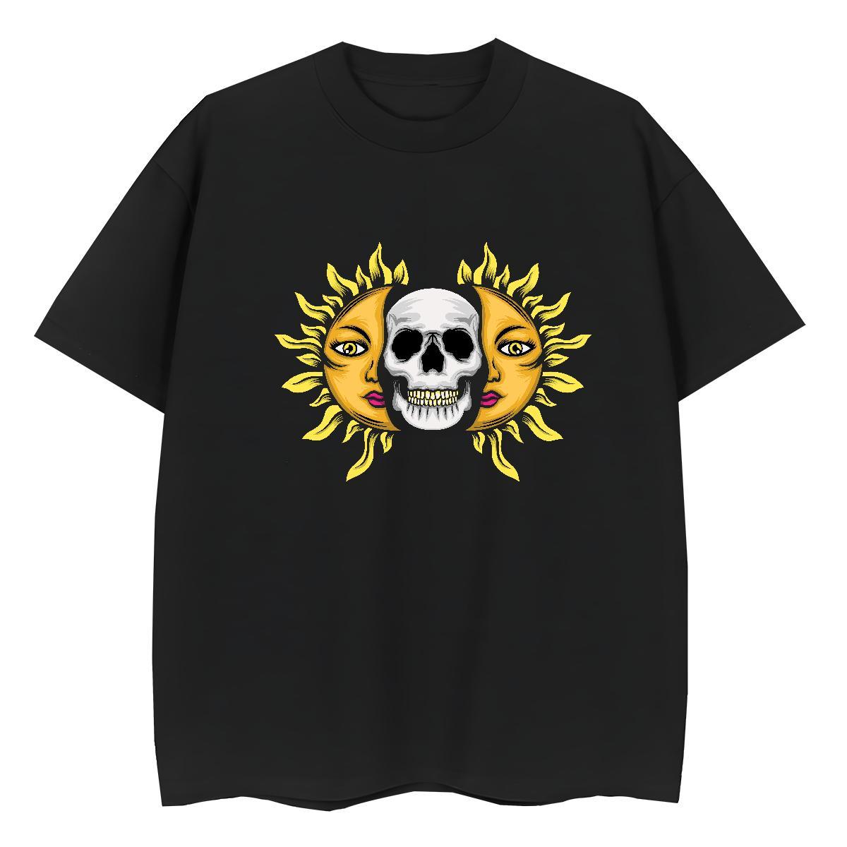 Popular T shirt 100% Cotton 230g skull Street wear Hip Hop Graphic O Neck Short Sleeves Tshirt for Man Woman Fashion Design Tops Shirt