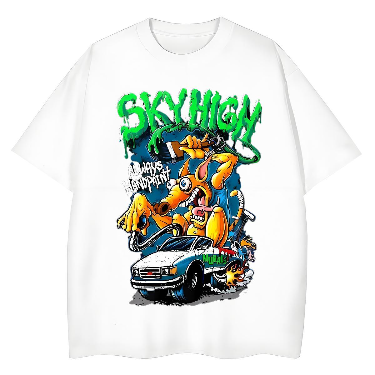 Classic T shirt 230g Pure Cotton skull Outdoor Cartoon Printing L-4XL Breathable Crew Neck Tshirt for Man Woman 2024 Summer Tops Shirt