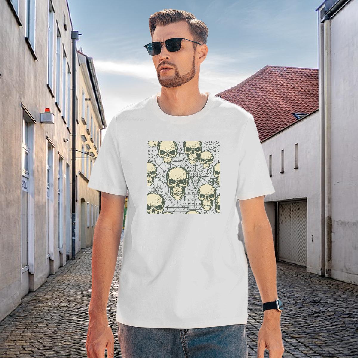 High Quality T Shirt For Man 230g Cotton skull Spring Summer White Plus Size Crew Neck Men Clothes T-Shirt Fashion New Tops Tees
