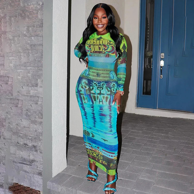 Women long dress Bodycon clothes Long Sleeves slim sexy Vestidos casual outfit 240823
