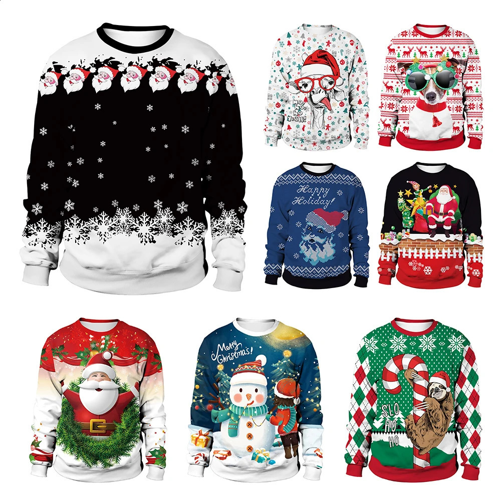 Autumn Sweatshirts Christmas Tracksuit Santa Claus Pullovers Couple Funny Mens Winter Hoodie O Neck 3D Printing Male Clothing 240823