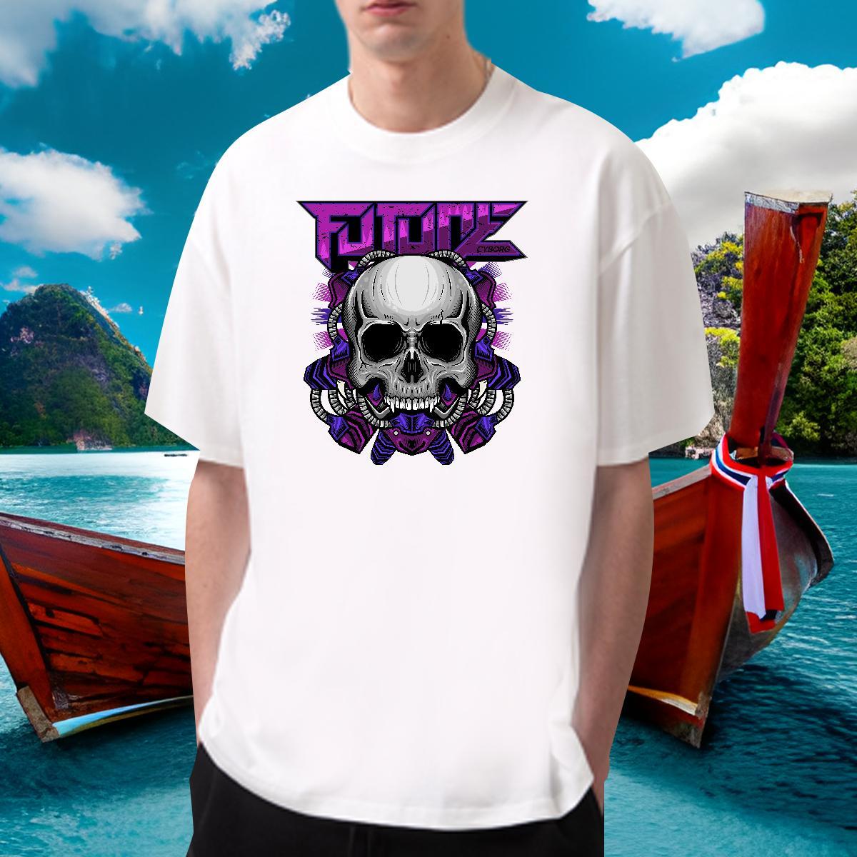 Cool Design T-Shirts for Men 230g Pure Cotton skull Outdoor Floral Print Short Sleeve Soft Couples T Shirts Custom Tees Shirts