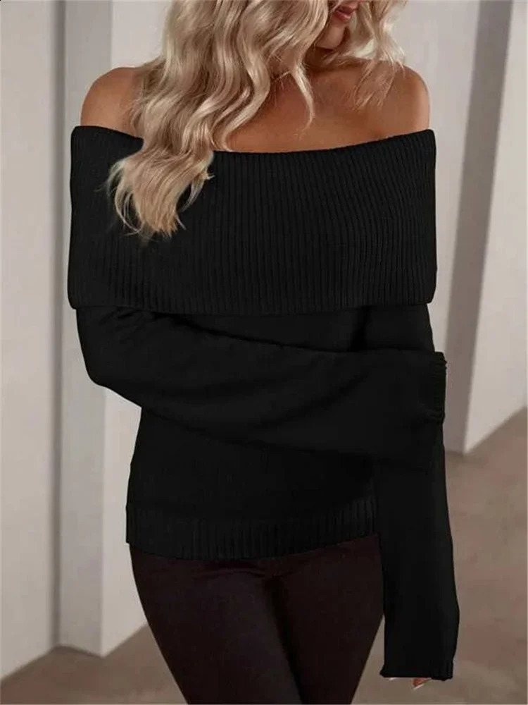 White Knit Sweater Pullover Female Off-Shoulder Slim Fashion Long Sleeve High Waist Backless Loose Knitwear Streetwear 240824