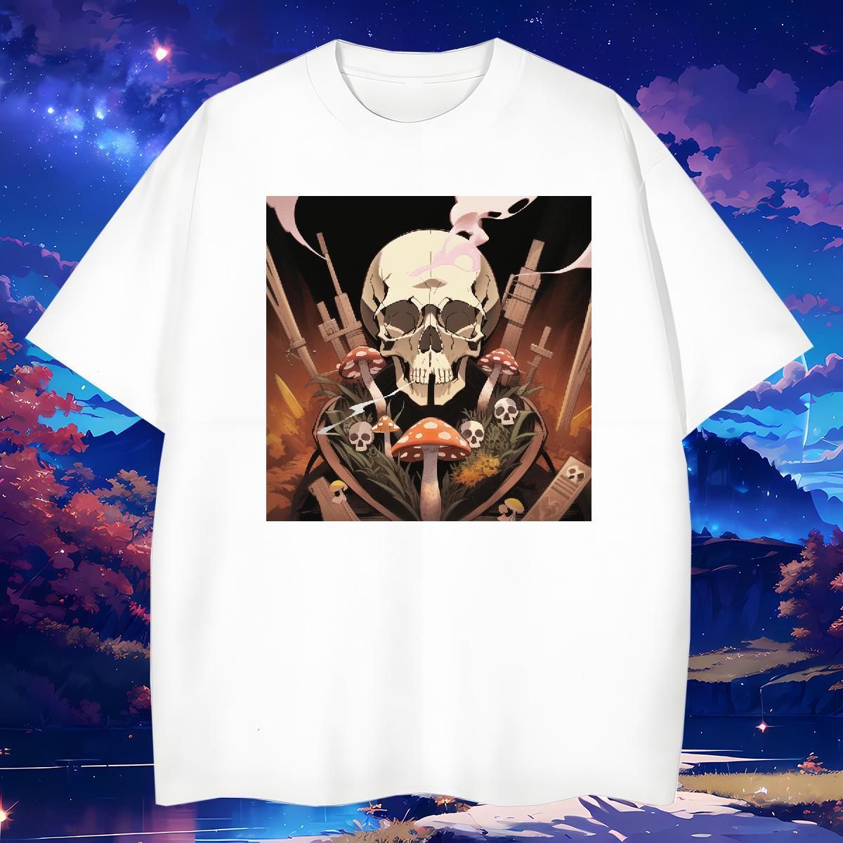 Loose T Shirt For Man 100% Cotton 230g skull Casual Beach Plus Size Cartoon Round Neck Short Sleeve Tshirt for Man Woman 2024 Tops