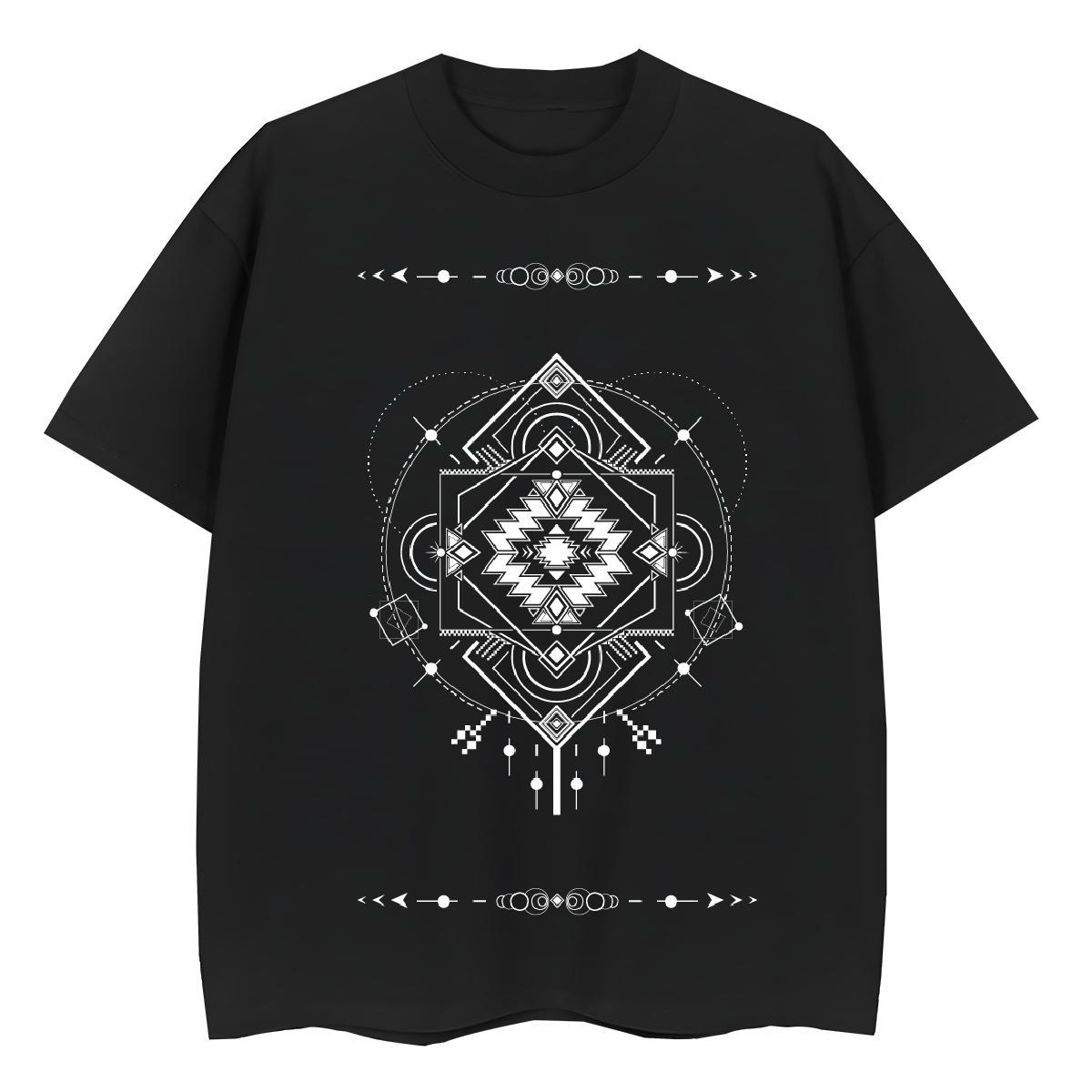 5A Womens Tshirts 100% Cotton 230g Geometric line Sports Casual T-Shirts for Women Crew Neck Oversized L-4XL Top Tees