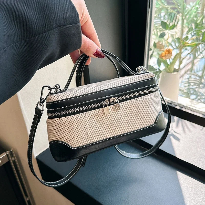 Fashionable solid interior company cross body bag splicing 2024 hot selling womens indoor zipper pocket womens handbag 240824
