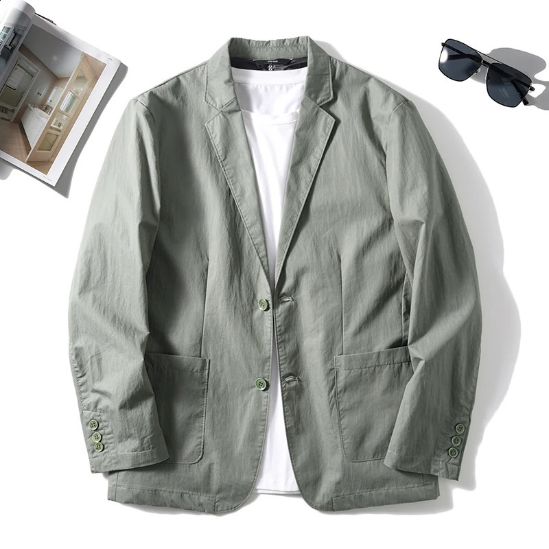 Mens Jacket Set Single Chest Pocket Casual SpringSummer Fashion Thin Solid Long Sleeve Sunscreen Top 240824