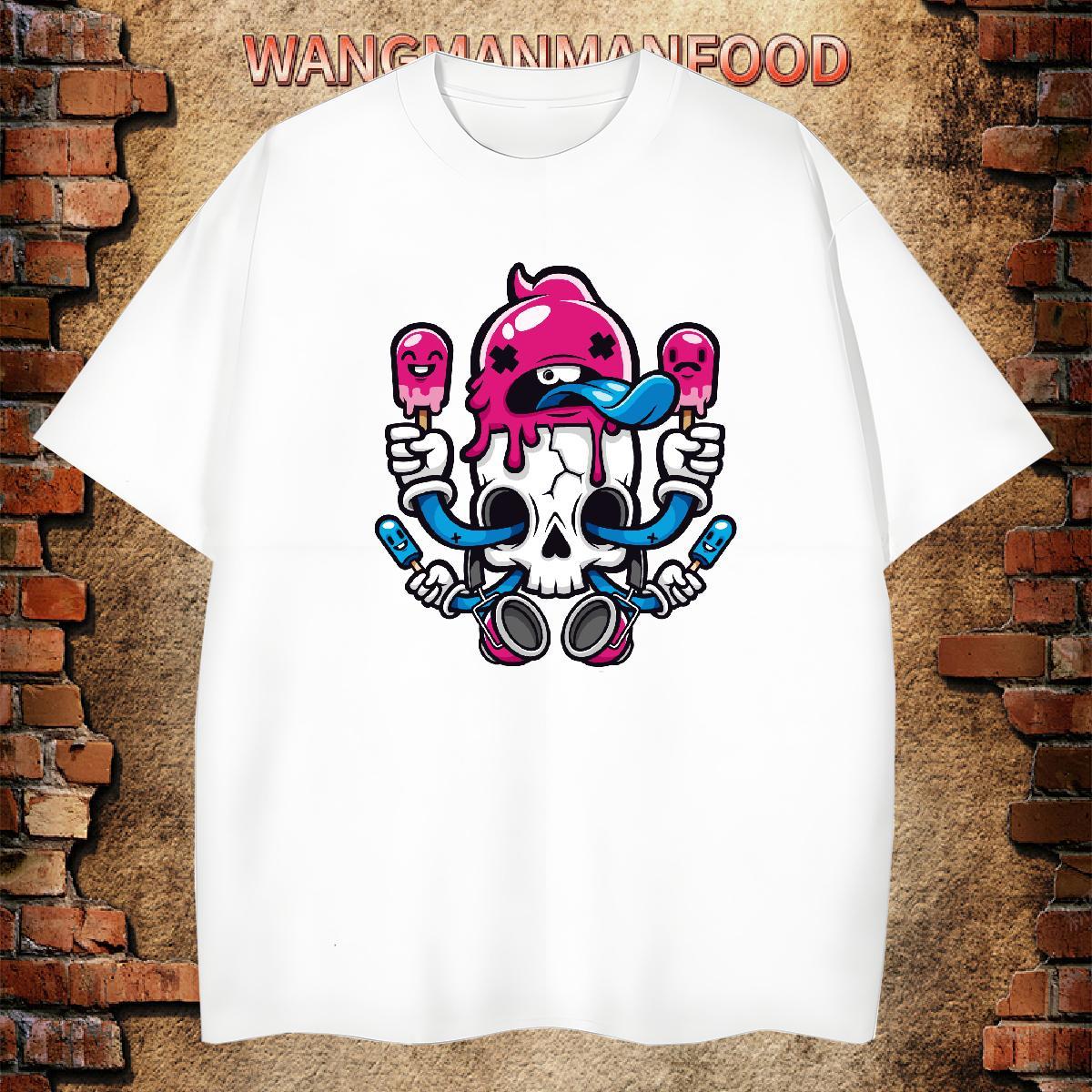 Popular Men T Shirts 230g Pure Cotton skull High Street Hip Hop DIY Crew Neck Breathable Tshirts 2024 DIY Tops