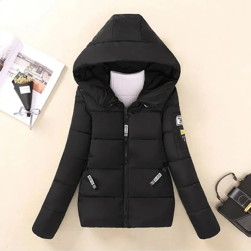 winter jacket womens Parkas hooded short Parka warm thick loose cotton padded 240823